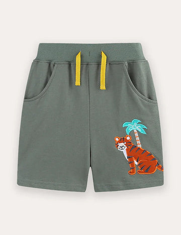 Cartoon Tiger Embroidered Shorts